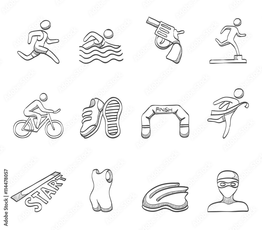 Triathlon icon series in sketch. vector de Stock Adobe Stock