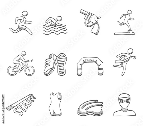 Triathlon icon series in sketch.