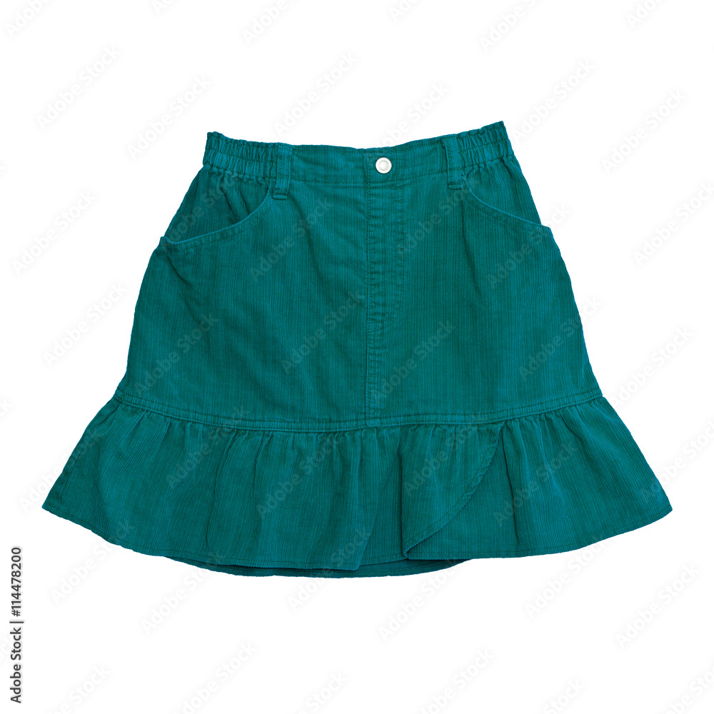 Dark teal corduroy skirt on white background Dark teal corduroy skirt on white background