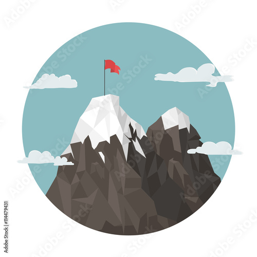 Red flag on a Mountain peak  success