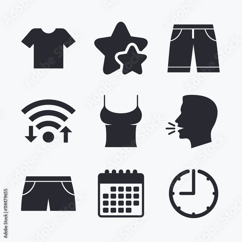 Clothes signs. T-shirt and pants with shorts.