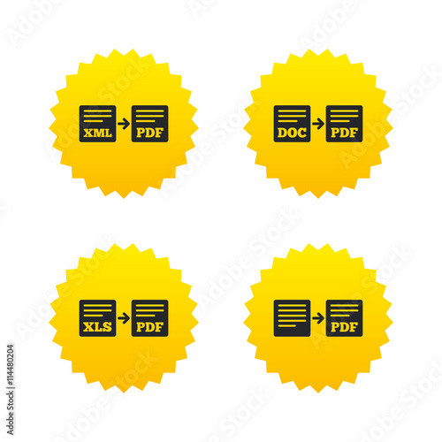 Export file signs. Convert DOC to PDF symbols.
