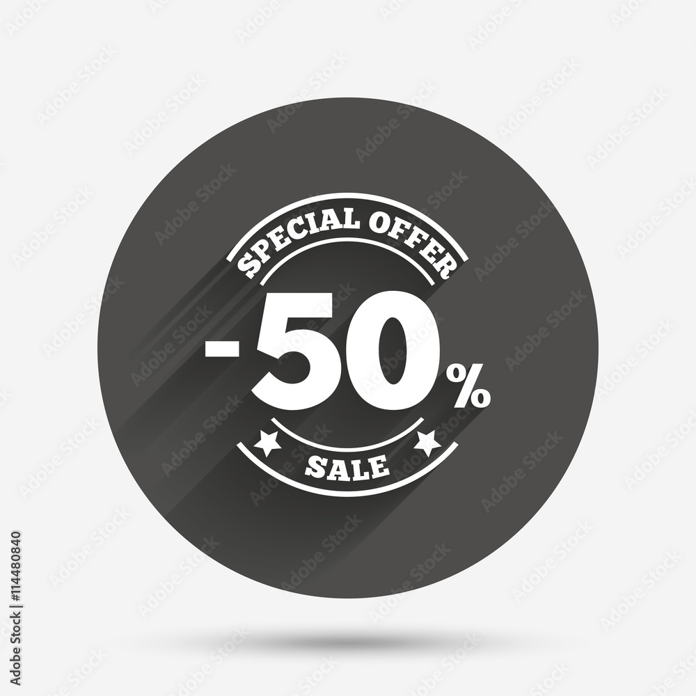 50 percent discount sign icon. Sale symbol. 50 percent discount sign icon. Sale symbol.