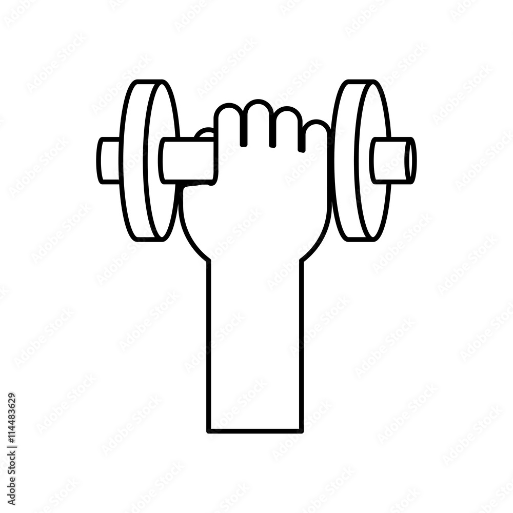 Healthy lifestyle and fitness concept represented by hand holding weight icon. isolated and flat illustration Healthy lifestyle and fitness concept represented by hand holding weight icon. isolated and flat illustration