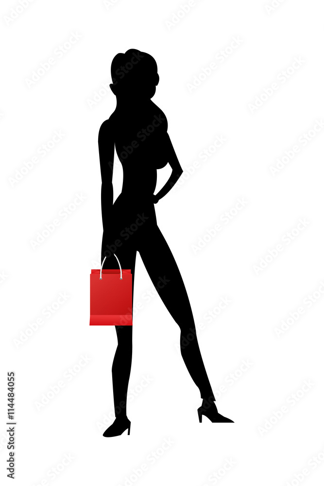 woman holding shopping bag silhouette