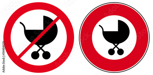 Set two access prohibition signs strollers prams vector icon
