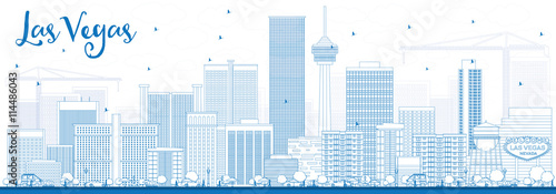 Outline Las Vegas Skyline with Blue Buildings.