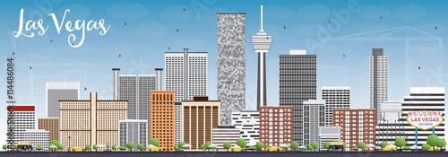 Las Vegas Skyline with Gray Buildings and Blue Sky.