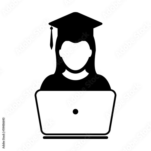 Student Icon with laptop computer - Online Graduation, Academic, Education, Degree icon in glyph vector illustration
