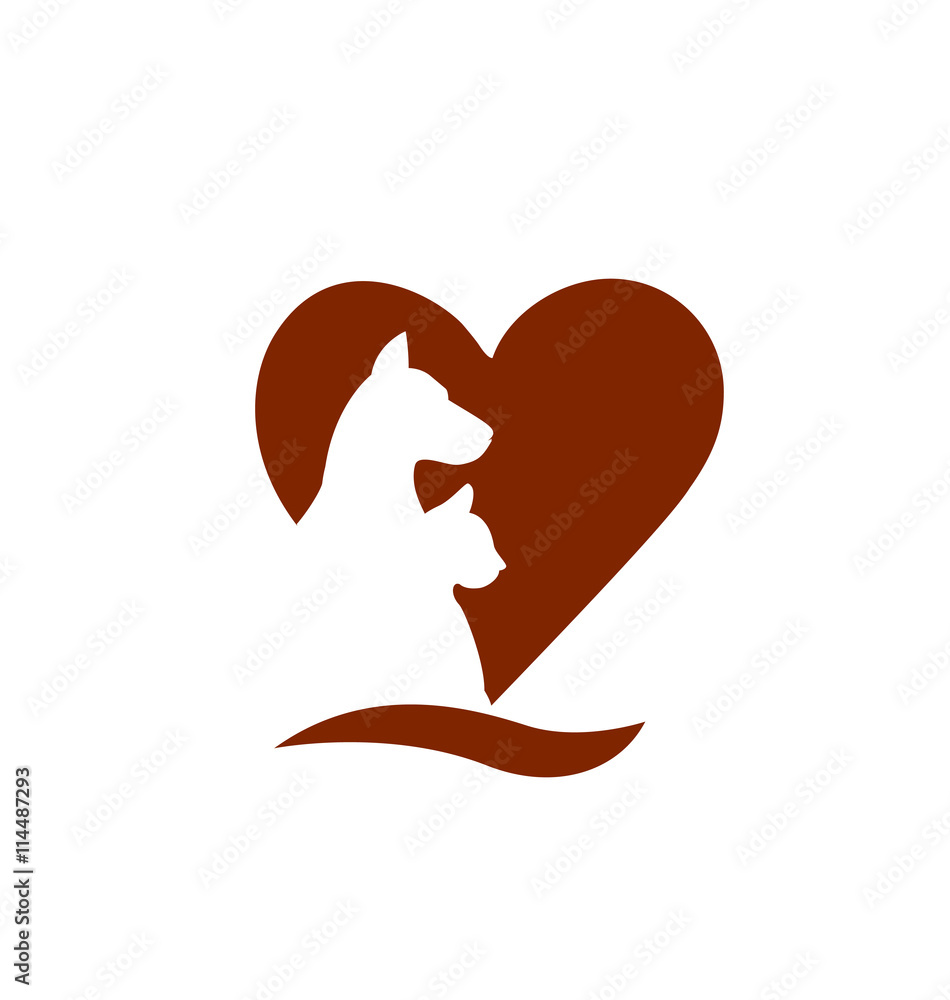 Dog cat love heart logo
