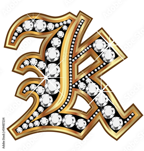 K gold and diamond bling old vintage letter