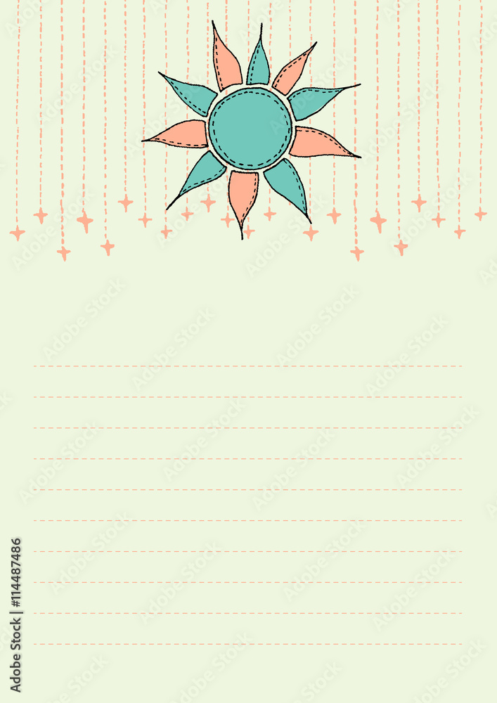 Notebook page layout design template with sun and stars decoration ...