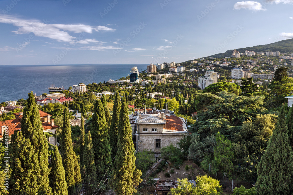 Yalta, Crimea, panoramic view on famous resort, Russia.