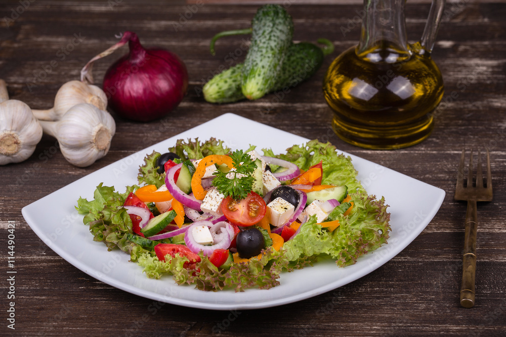 Fresh vegetable greek salad on the table Fresh vegetable greek salad on the table