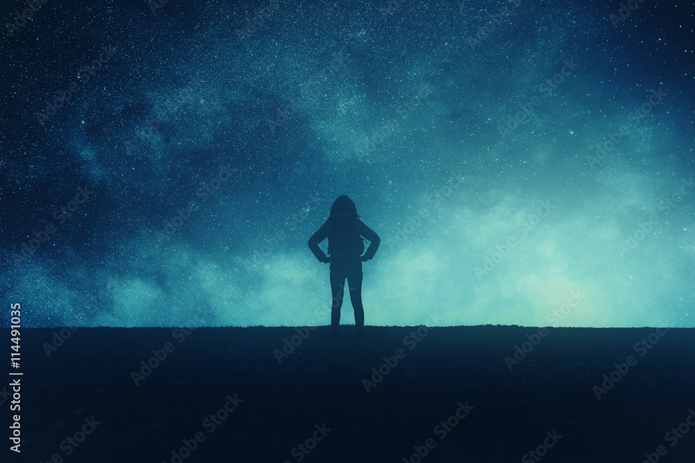 Fototapeta premium Girl watching the stars. Stars and everything else are my work.