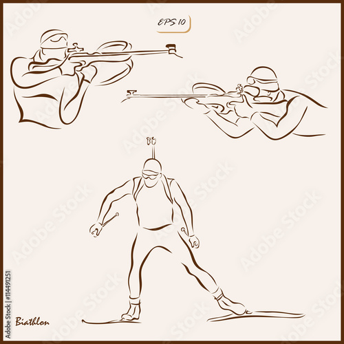 Set of a vector Illustration shows a Winter Sports. Biathlon