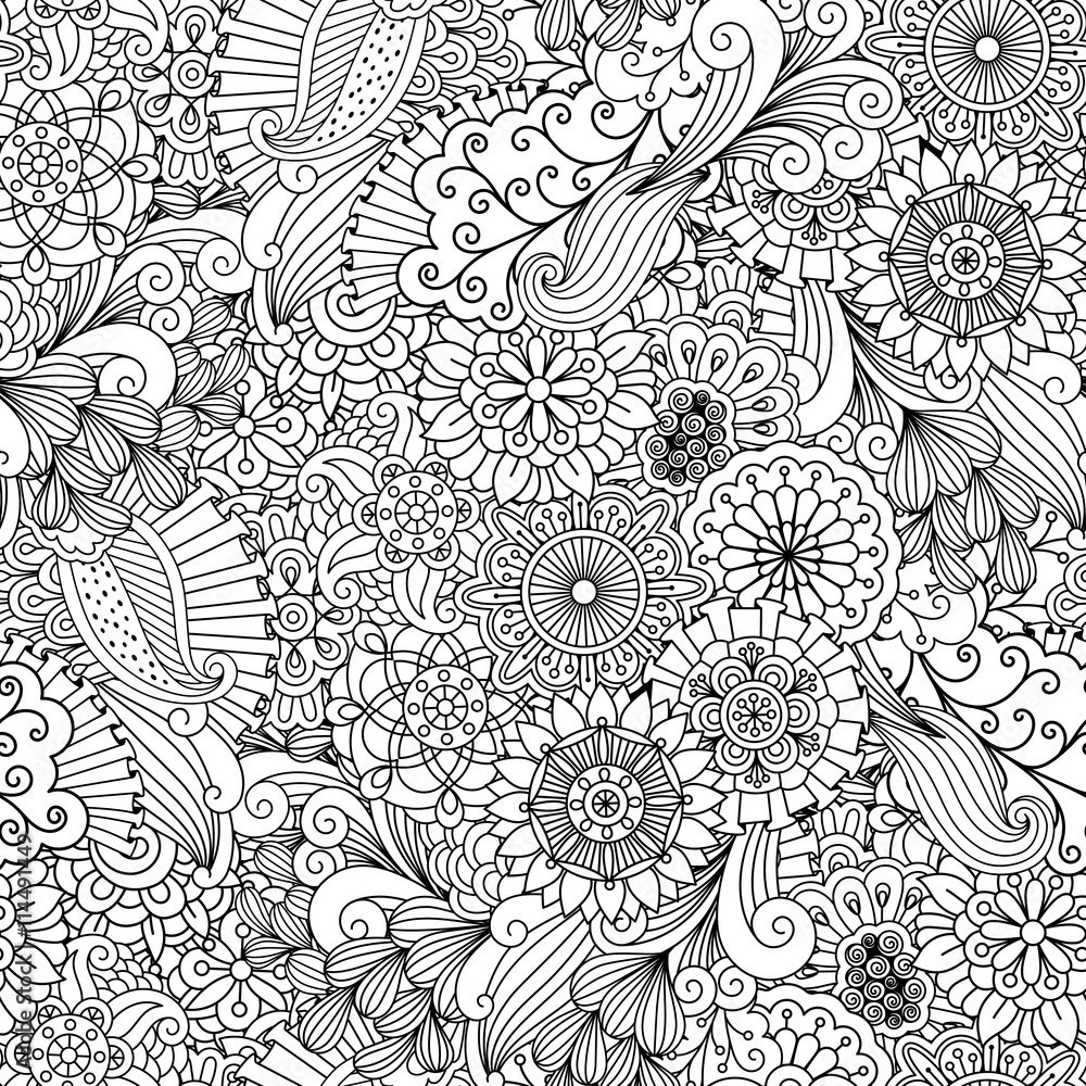 Decorative geometric background made of flowers and kaleidoscope patterns on white