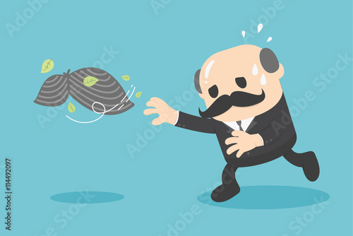 Bald man running along the hair loss