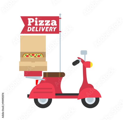 pizza delivery scooter in flat style isolated on white background