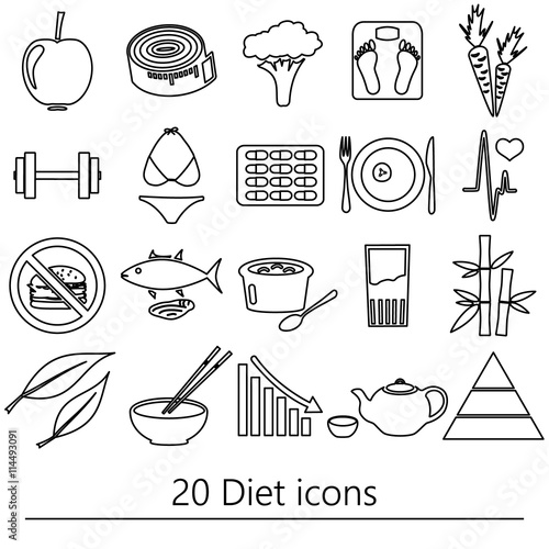 set of diet and healthy life style theme black outline icons eps10