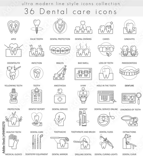 Vector Dental care ultra modern outline line icons for web and apps.