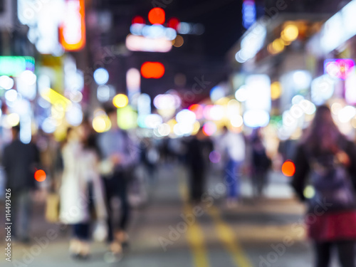 Blurred People walking on Shopping Street Outdoor City Nightlife