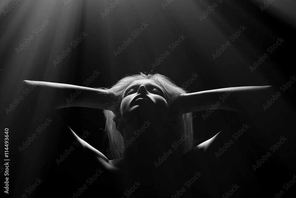 Fototapeta premium closed eyes in dark