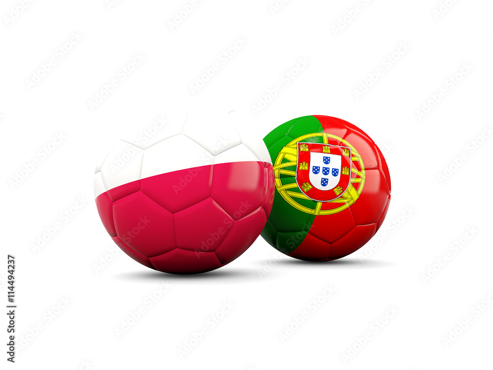 Portugal and Poland soccer balls isolated on white Portugal and Poland soccer balls isolated on white