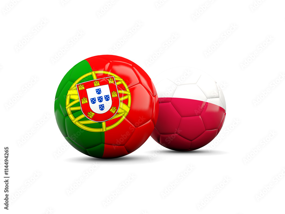 Portugal and Poland soccer balls isolated on white Portugal and Poland soccer balls isolated on white