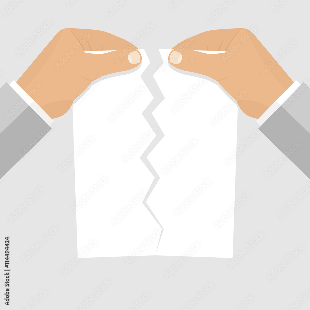 Fototapeta premium Male hands tearing sheet