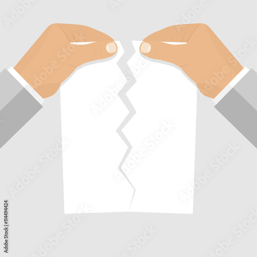 Male hands tearing sheet