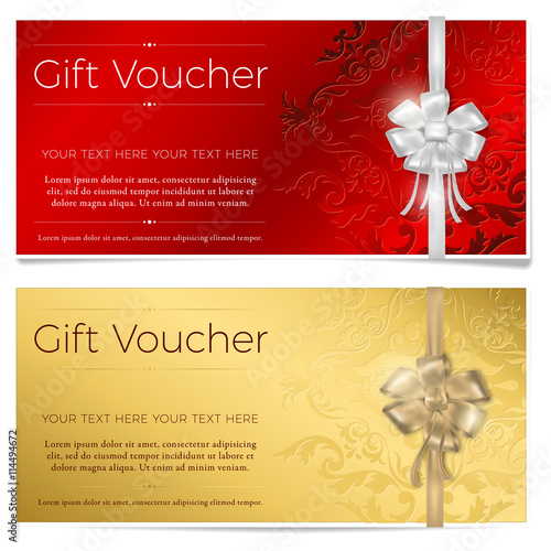 Red and gold gift voucher with bow