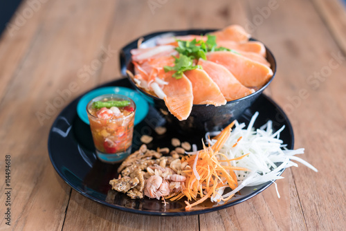 vegetable salad with  salmon and papaya salad photo