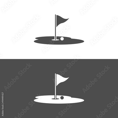 Icono de golf. Campo de golf sobre fondos blanco y negro