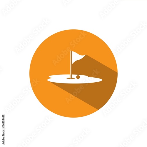 Icono de golf. Campo de golf sobre fondo naranja