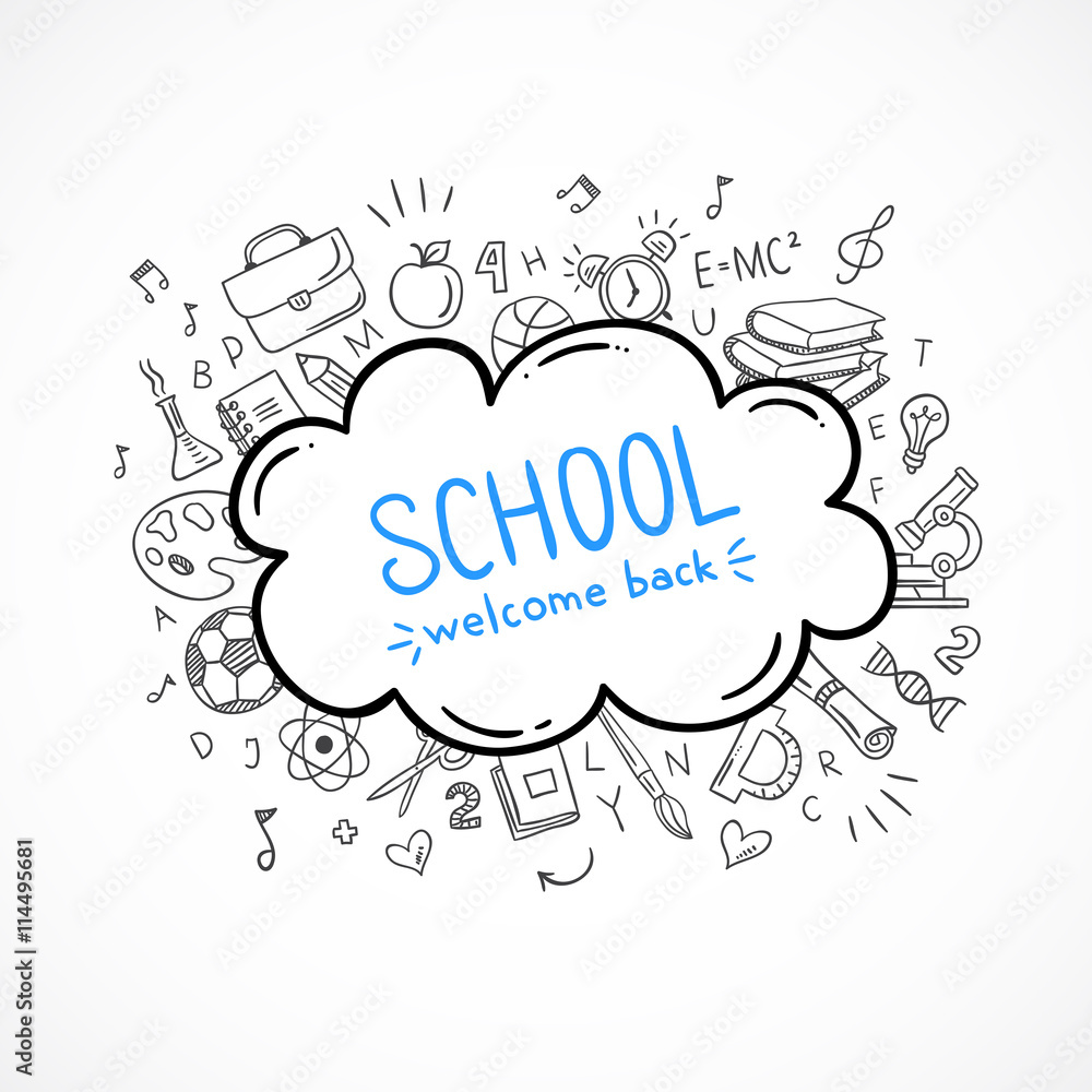 School icons. Back to school objects and sumbols. Vector school concept. Education hand drawn icons