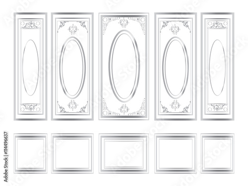 Decorative Ornamented frames for walls or backgrounds. Interior design decoration panels. Classic Baroque Vintage style. Vector frame