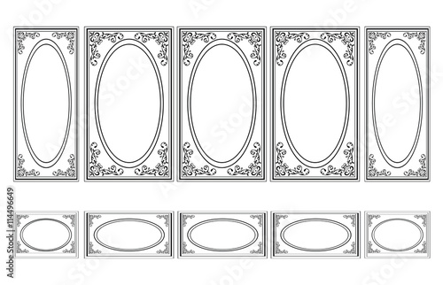 Decorative Ornamented frames for walls or backgrounds. Interior design decoration panels. Classic Baroque Vintage style. Vector frame