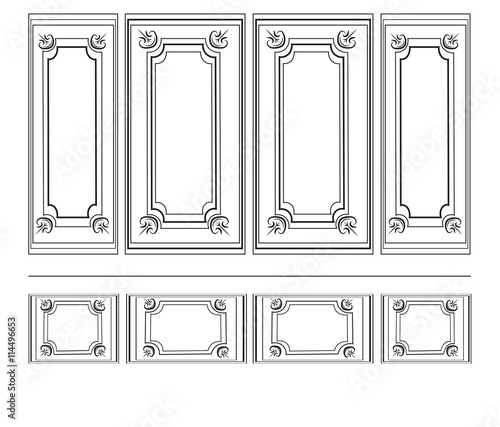 Decorative Ornamented frames for walls or backgrounds. Interior design decoration panels. Classic Baroque Vintage style. Vector frame..