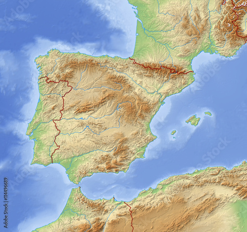 Canvas Print Relief Map of Spain - 3D-Illustration