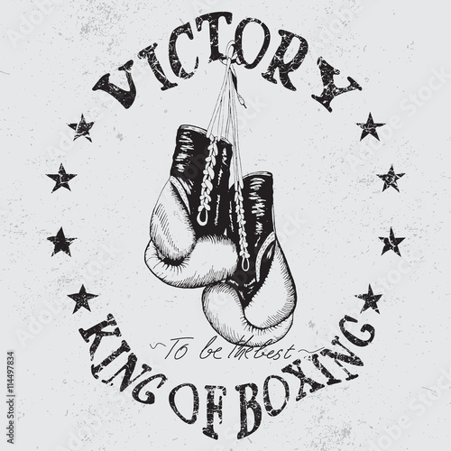 Vintage sports label with boxing gloves