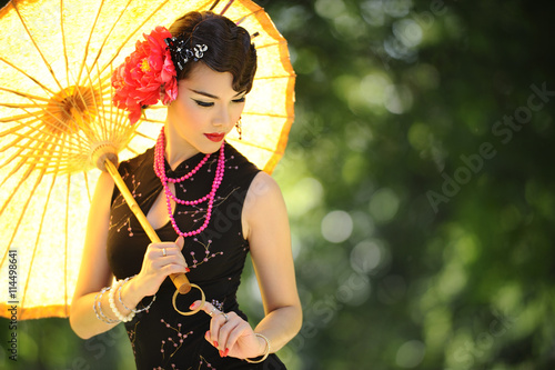 Asian sexy woman , woman  Chinese black dress traditional 
