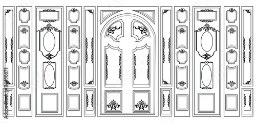 Vector wainscoting Decorative Damask Ornamented frames for walls or backgrounds. Interior design decoration panels. Classic Baroque Vintage style. Vector frame