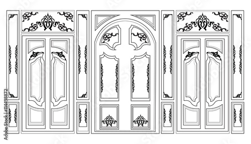 Vector wainscoting Decorative Damask Ornamented frames for walls or backgrounds. Interior design decoration panels. Classic Baroque Vintage style. Vector frame