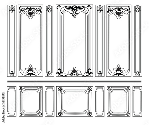 Decorative Damask Ornamented frames for walls or backgrounds. Interior design decoration panels. Classic Baroque Vintage style. Vector frame