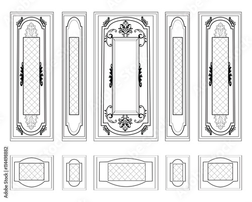 Vector Wall Frames wainscoting Decorative Damask Ornamented. Frames for walls or backgrounds. Interior design decoration panels. Classic Baroque Vintage style frames