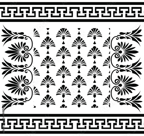 Vector set Traditional vintage Greek ornament (Meander) and floral pattern. Vector greek style ornament composition background