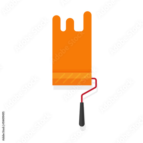 Paint roller with paint stroke vector isolated on white background, flat orange paintroller illustration