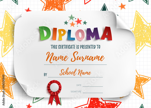 Diploma template for kids. photo