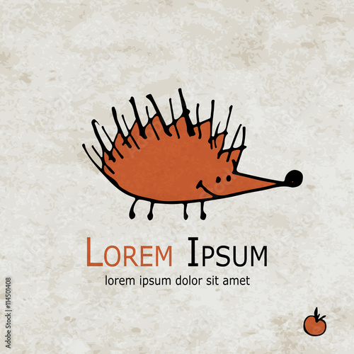 Funny orange hedgehog design on grunge paper